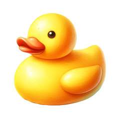 A bright yellow rubber duck toy, perfect for bath time fun isolated.