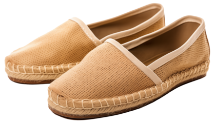Generic pair of tan espadrilles; moccasins made of natural material. 
