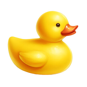 A bright yellow rubber duck toy, perfect for bath time fun isolated.