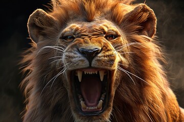 Fototapeta premium An angry male lion ready to bite .