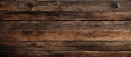 Fototapeta na wymiar A closeup of a brown hardwood plank wall with a blurred background. The wood stain enhances the natural beige pattern of the building material