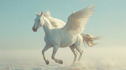 Obraz na płótnie Canvas white pegasus runs gallop in winter