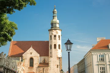 Gordijnen St. Andrew's Church and medieval building in Krakow, Poland © Sanga