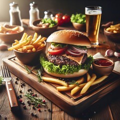 hamburger with cola and fries