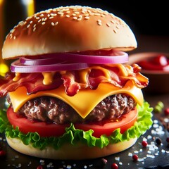 hamburger on a black background