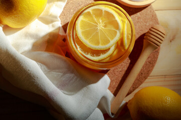 Lemon and natural honey, honey lemon, good treat to have vitamins and strong immunity.