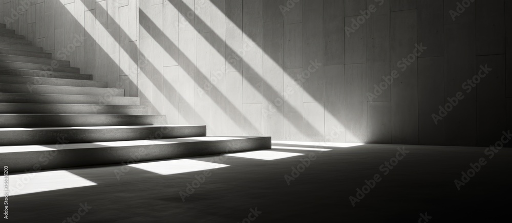 Poster the black and white stairs in this image create an abstract composition with a random rhythm of tilt