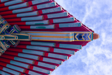 Roof eaves of Chinese architecture View from below