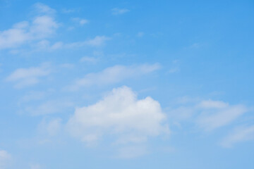 beautiful blue sky and white fluffy group of clouds with sunrise in the morning, natural background