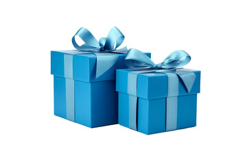 Elegant gift boxes adorned with blue bows against a pristine realistic portrait isolated on PNG