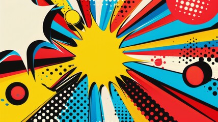 Explosive pop art comic burst background - Eye-catching background with a comic-style explosion and pop art dots, perfect for vibrant designs - obrazy, fototapety, plakaty