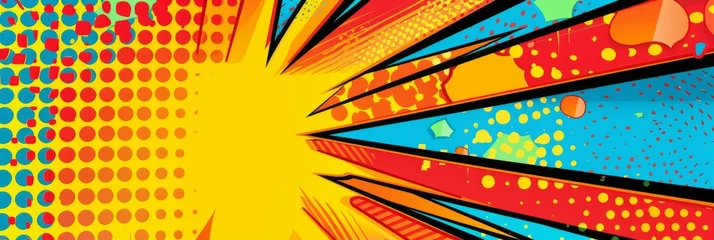 Poster Dynamic pop art style comic burst background - Striking pop art style background with intense comic burst and dotted pattern for impactful design © Tida