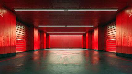  big empty red garage and Industrial building background. Generated-AI