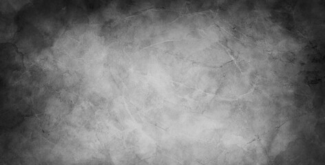 Elegant black and white background with marbled watercolor texture grunge, industrial silver gray background color with dark black border, distressed faded old vintage grunge textured pattern