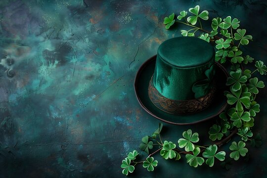 green hat shamrock sitting plate background texture workshop theatrical prosperity magic list rich color mint promotional