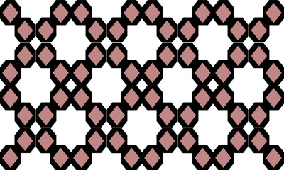 seamless pattern with shapes, pink black net, ring hexagon block on white background, design for fabric print or t-shirt paint screening, diamond pattern