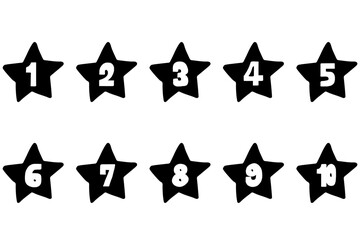 手書きの星と1から10の数字のイラストアイコンのセット
