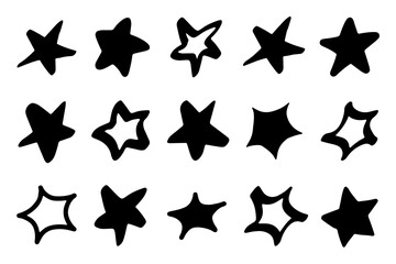 手描きのモノクロの星のイラストのアイコンセット