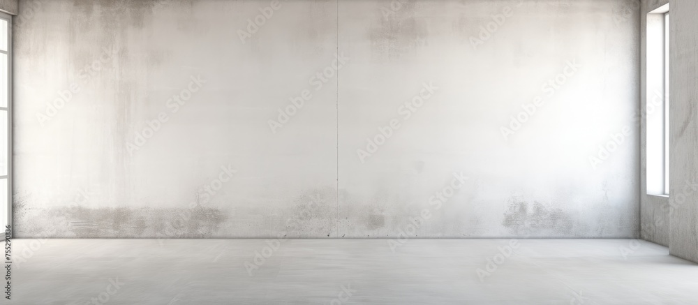 Aufkleber an empty white room with two windows, showcasing a simple and minimalistic interior design with a pl