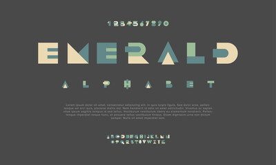 Emerald creative geometric modern urban alphabet font. Digital abstract futuristic, fashion, sport, minimal technology typography. Simple numeric vector illustration