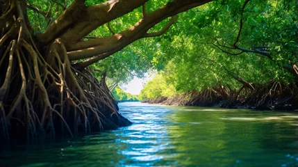 Fotobehang マングローブの森、水と緑の自然風景 © tota