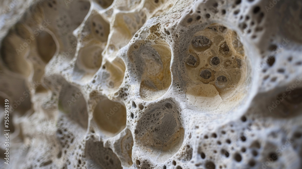 Poster a macro shot of a solid material resembling rock or stone but upon touch it feels soft and pliable. 
