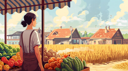 Agricultural by-product vegetables and fruits rural e-commerce illustration
