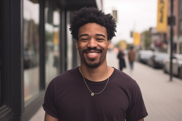 Fototapeta premium Black African American man smiling happy on a street