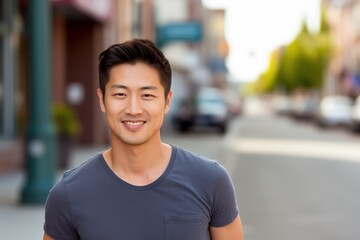 Asian man smiling happy on a street