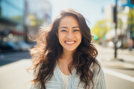 Asian woman smiling happy face on a street