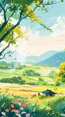 Obraz premium Qingming Festival grain rain spring countryside illustration 