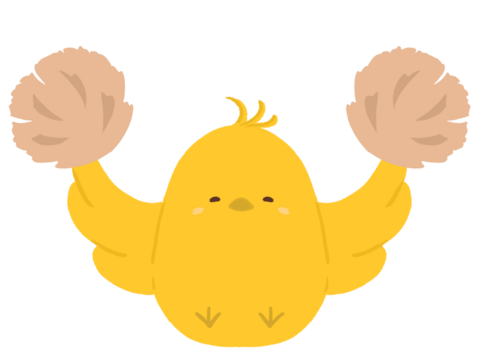 ポンポンを持つヒヨコのイラスト