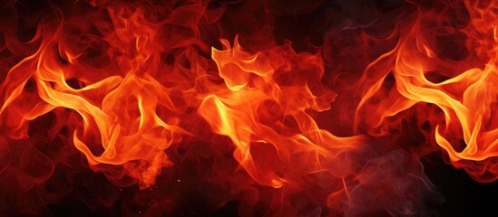 This close-up shot captures the intensity of red and yellow flames in a blazing fire. The flames are flickering and dancing, showcasing their vibrant colors and intricate textures.