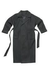 Black long women's coat isolated on a white background.