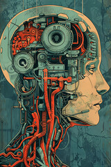 An illustration of a head of a cyborg