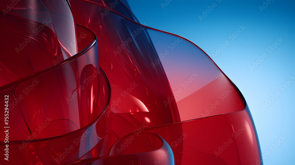 Wall mural digital technology red geometric curve glass abstract poster web page ppt background