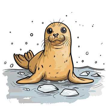  A Baby Seal Navigating Icy Waters, Isolated Transparent Background Images