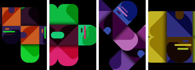 Geometric colorful poster backgrounds with squares and circles