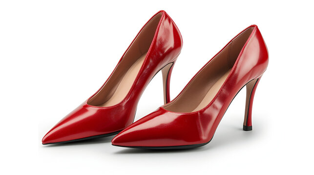 red womens classic leather heels isolated on white background. generative ai