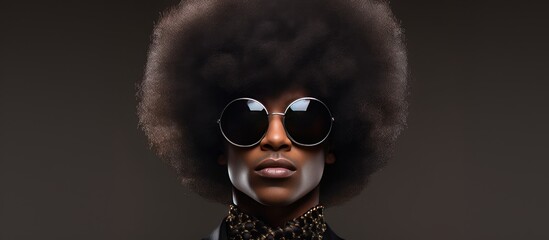 A handsome black man with an afro hairstyle is confidently sporting sunglasses and a stylish bow tie.