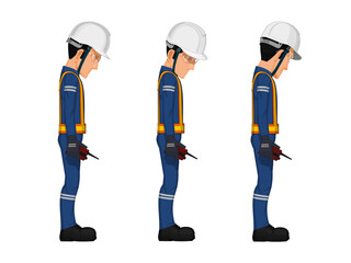 set of workers are looking something on the floor