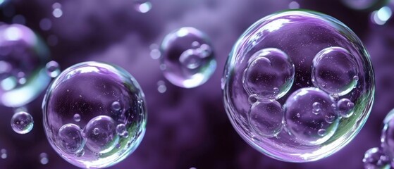 Shimmering Purple Soap Bubbles Background - obrazy, fototapety, plakaty