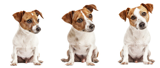 A Jack Russell Terrier with keen eyes and a sharp expression poses against a stark white background