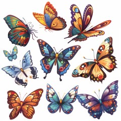Clipart illustration with various types of butterflies on a white background.