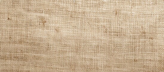 Fototapeta na wymiar A closeup of a rectangular piece of brown burlap fabric, resembling hardwood flooring with a beige brick pattern. The texture resembles wood stain