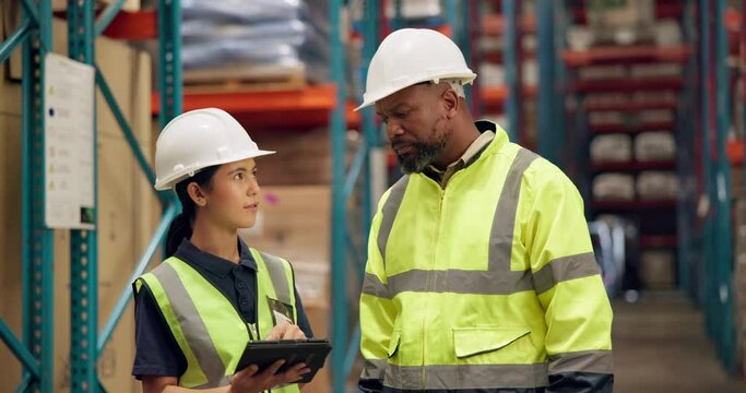 Man, laptop and checklist for inventory in warehouse, technology and research for logistics solutions. African worker, computer and stock taking for ecommerce and online order in distribution center