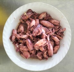 Delicious oyster sauce squid, restaurant-style home cooking. Indonesian seafood. Close-up.
