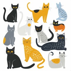 A clipart illustration with a cute cat. on a white background