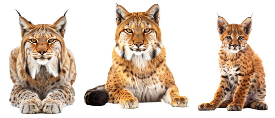 A stunning visual assembly of wild cats with vivid markings, including the poised lynx, powerful Eurasian lynx, and the charming caracal kitten