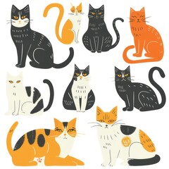 A clipart illustration with a cute cat. on a white background